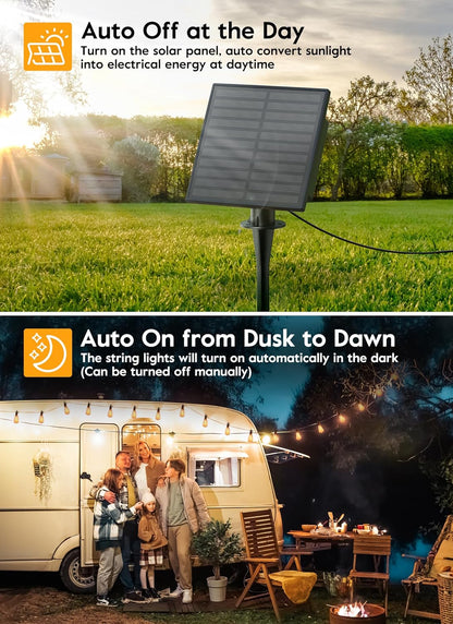 Brightown Solar String Lights Outdoor - 38FT Patio With Remote, 16 Shatterproof LED Bulbs, 3 Light