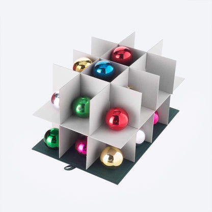 Ornament Storage Box-Green Holiday Organizer Cube- 24 Individual 4” Compartments & Dividers-Flip