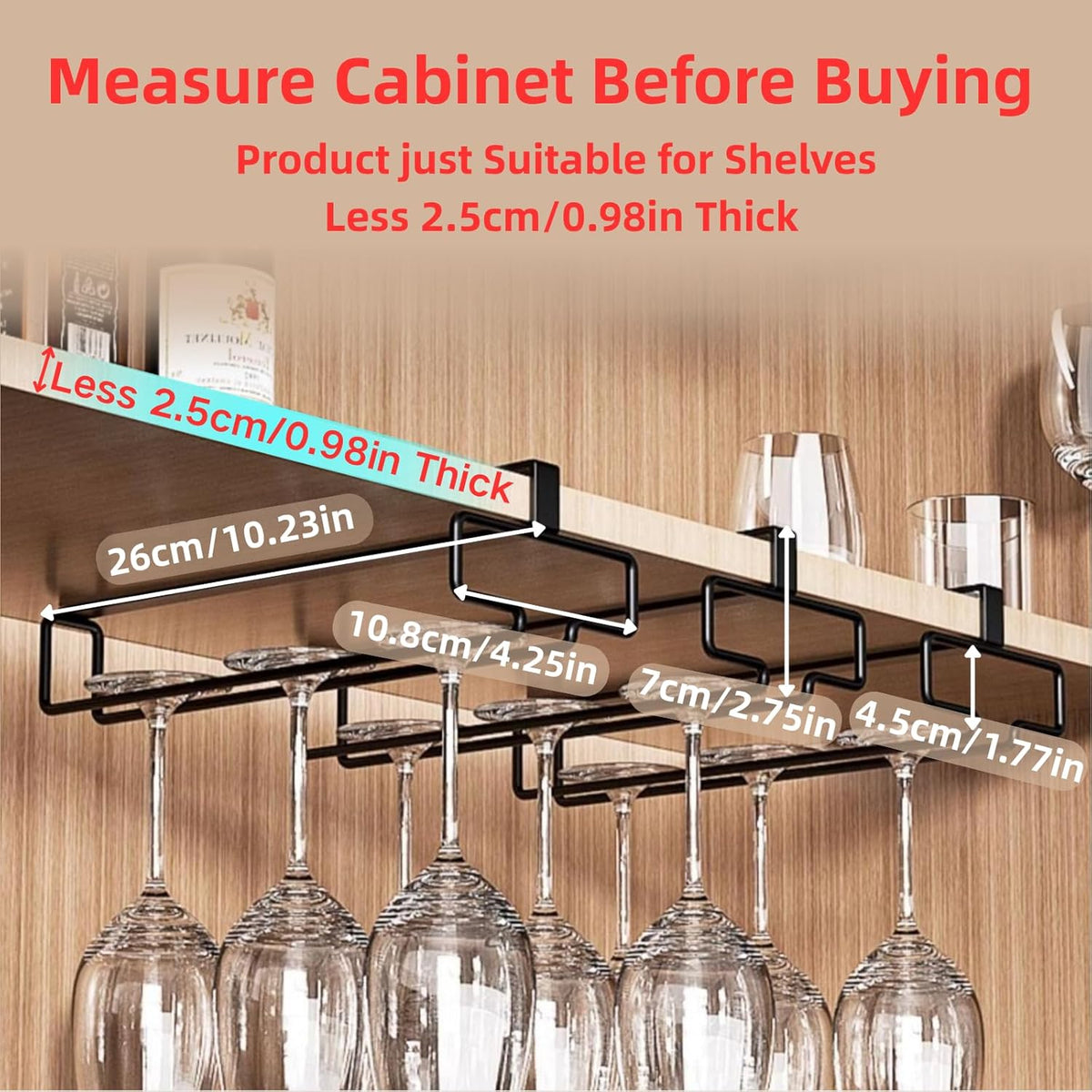 LINFIDITE Wine Glass Holder 2PCS Stemware Rack Hanger Under Cabinet Wine Glass Rack Kitchen Hanging