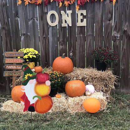 YEAHOME Fall Decorations Outdoor, Metal Gnome with Pumpkin Decorative Garden Stakes for Fall Decor
