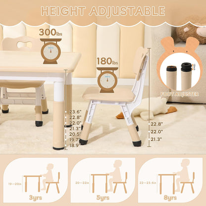 Height-Adjustable Kids Table and Chairs, 31.5''L x 23.6''W Toddler Table and 4 Chairs Set with