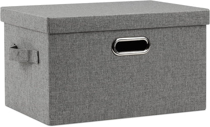Medium 15" 21 Quart Collapsible Stackable Storage Bins with Lids, 1 Pack Gray Foldable Fabric