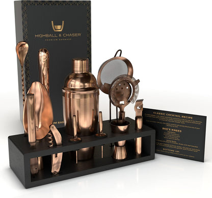 Highball & Chaser 13-Piece Cobbler Cocktail Shaker Set Matte Copper Stainless Steel Bartender Kit