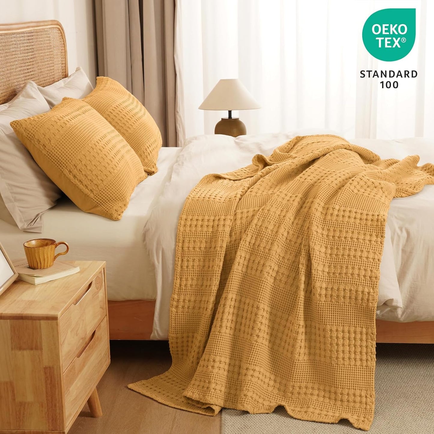 PHF 100% Cotton Waffle Weave Throw Blanket, Soft Lightweight Breathable Cozy Summer Throws for