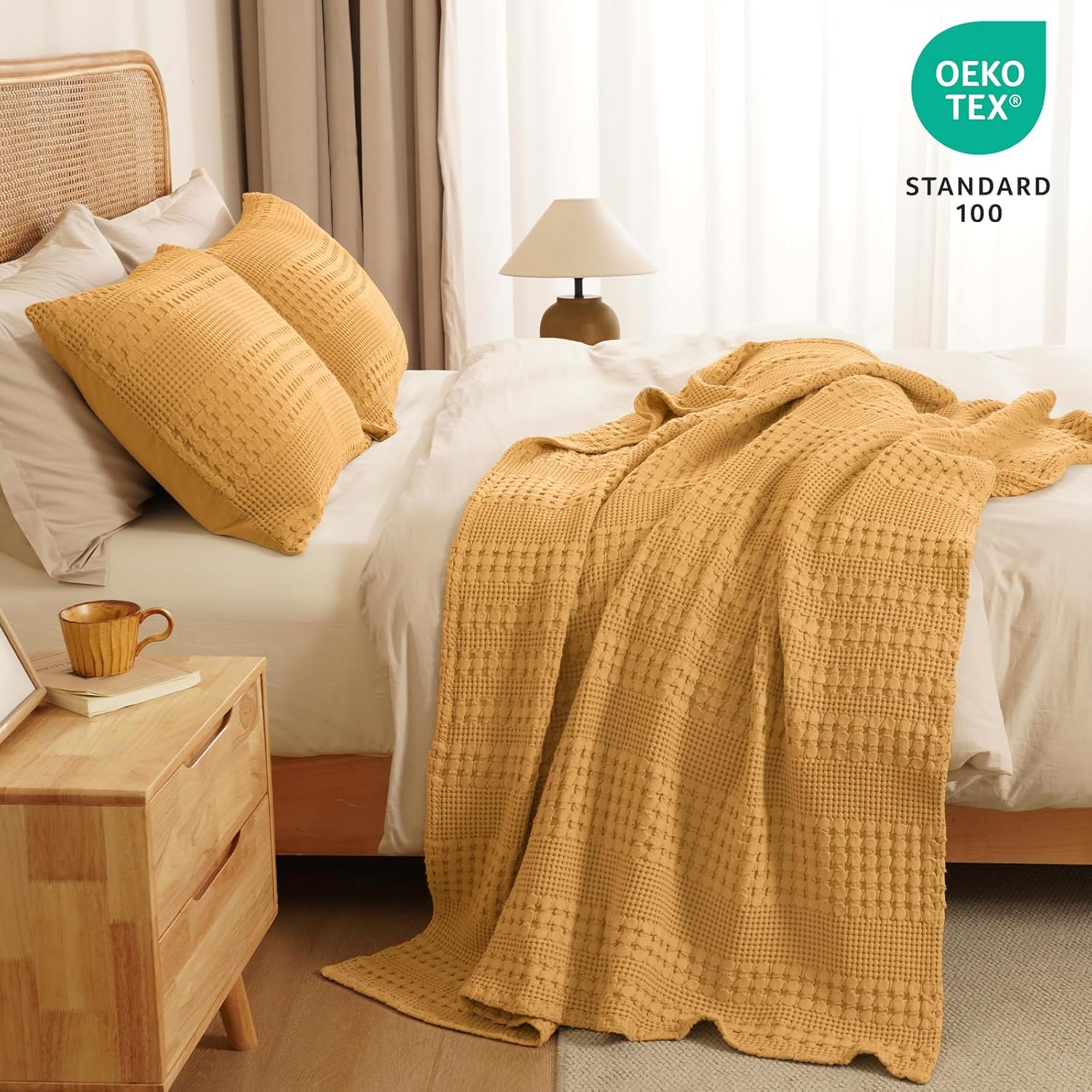 PHF 100% Cotton Waffle Weave Throw Blanket, Soft Lightweight Breathable Cozy Summer Throws for