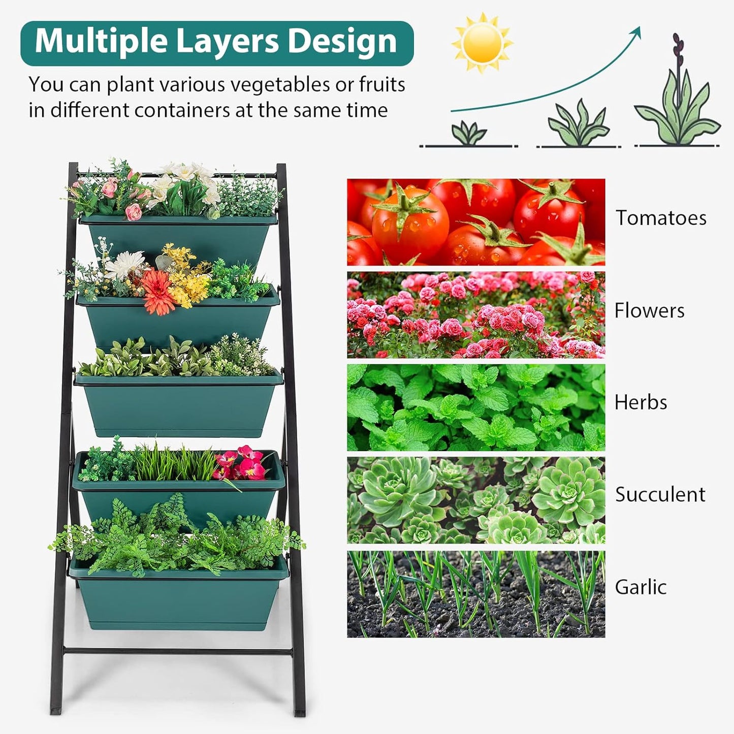 S AFSTAR 5-Tier Vertical Garden Planter, 5-Layer Raised Garden Bed with 5 Detachable Planter Boxes