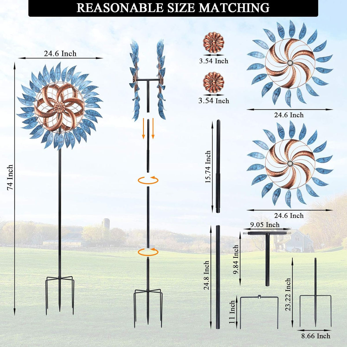 Wind Spinner Large Wind Mill Metal Outdoor Indoor Large Two-Way Wind Sculptures for Garden Patio