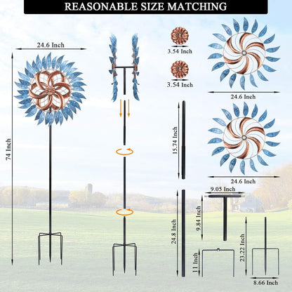 Wind Spinner Large Wind Mill Metal Outdoor Indoor Large Two-Way Wind Sculptures for Garden Patio