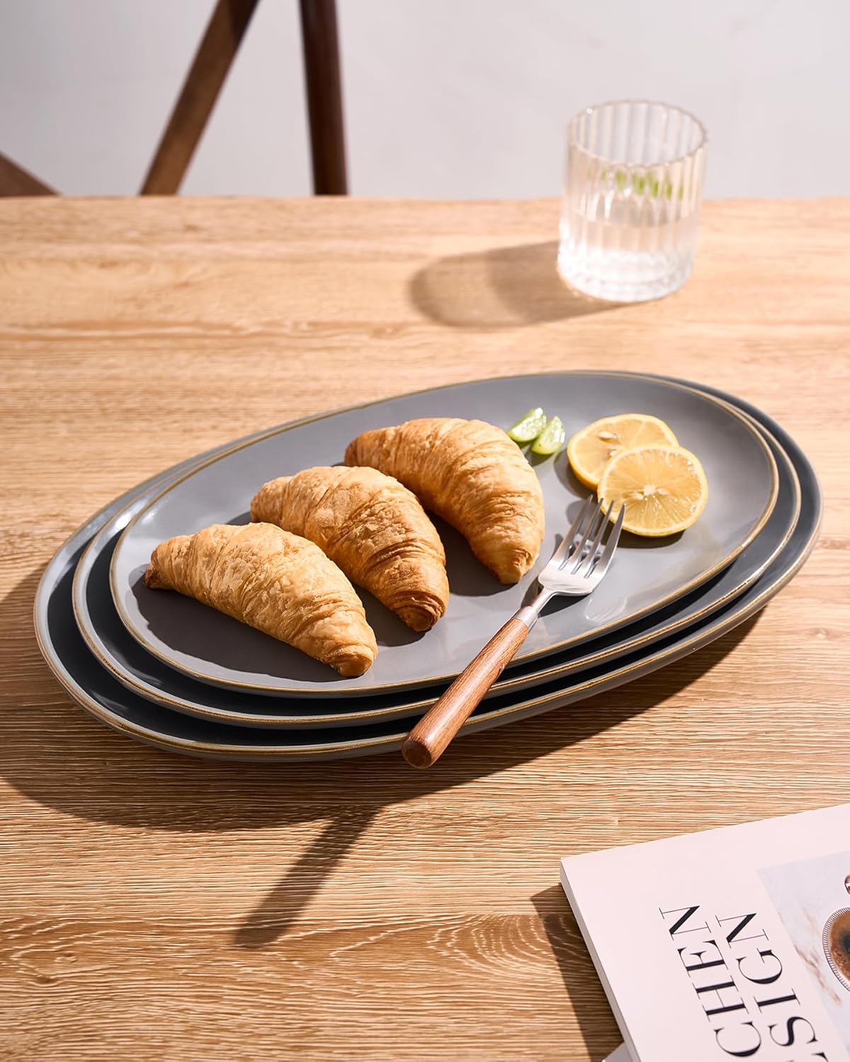 famiware Serving Platter, Oval 15.59/14.3/12.9 inch Serving Dishes for Entertaining, Serving Bowls