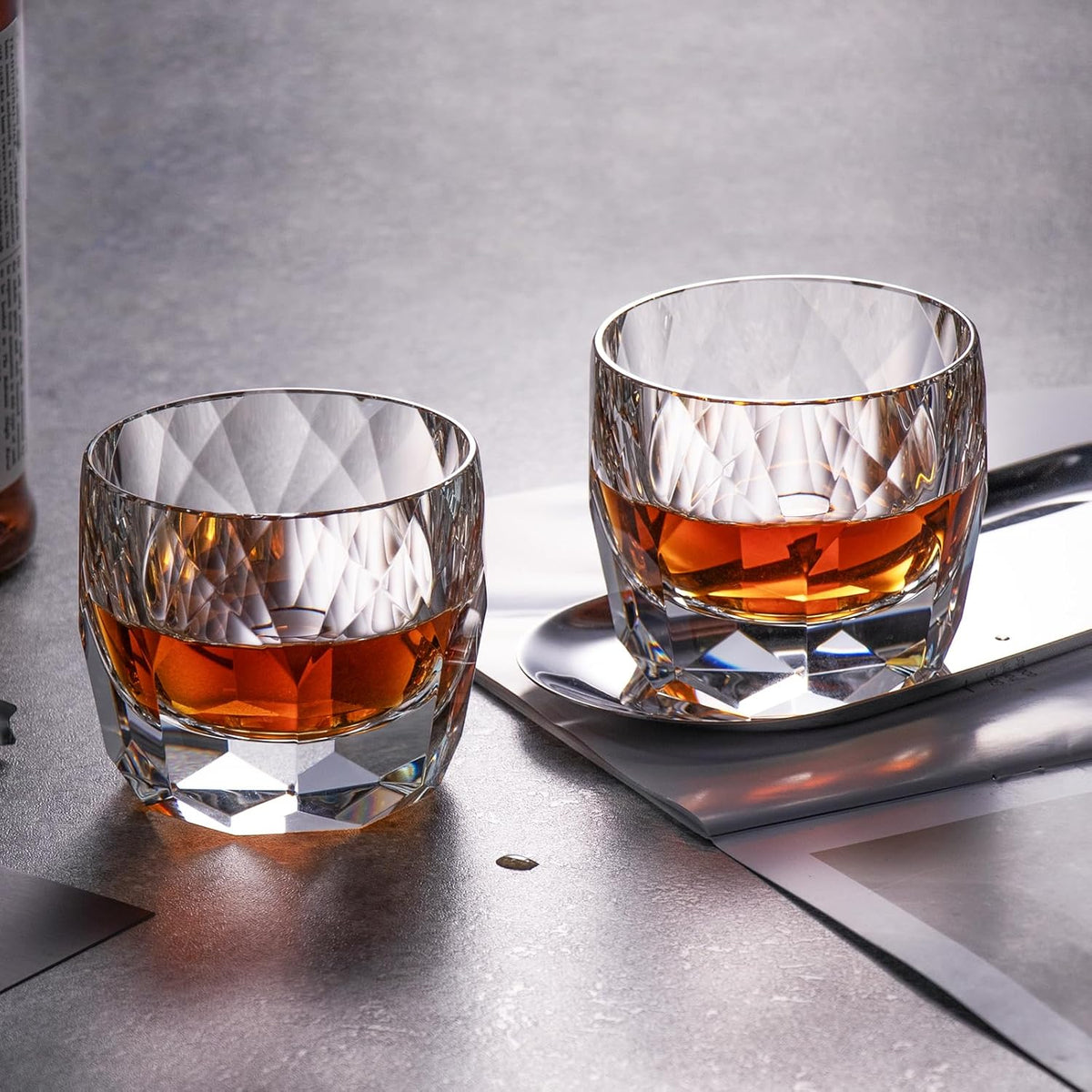 KAMMAK Crystal Whiskey Glasses Set of 2, 7.1oz Old Fashioned Glasses Stemless, Hand Blown White