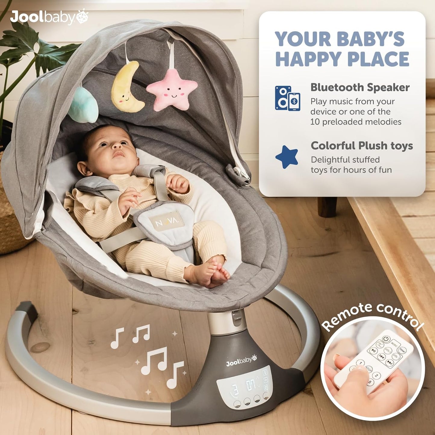 Jool Baby Nova Swing for Newborns - Electric Motorized Infant Swing, Bluetooth Music, 10 Preset
