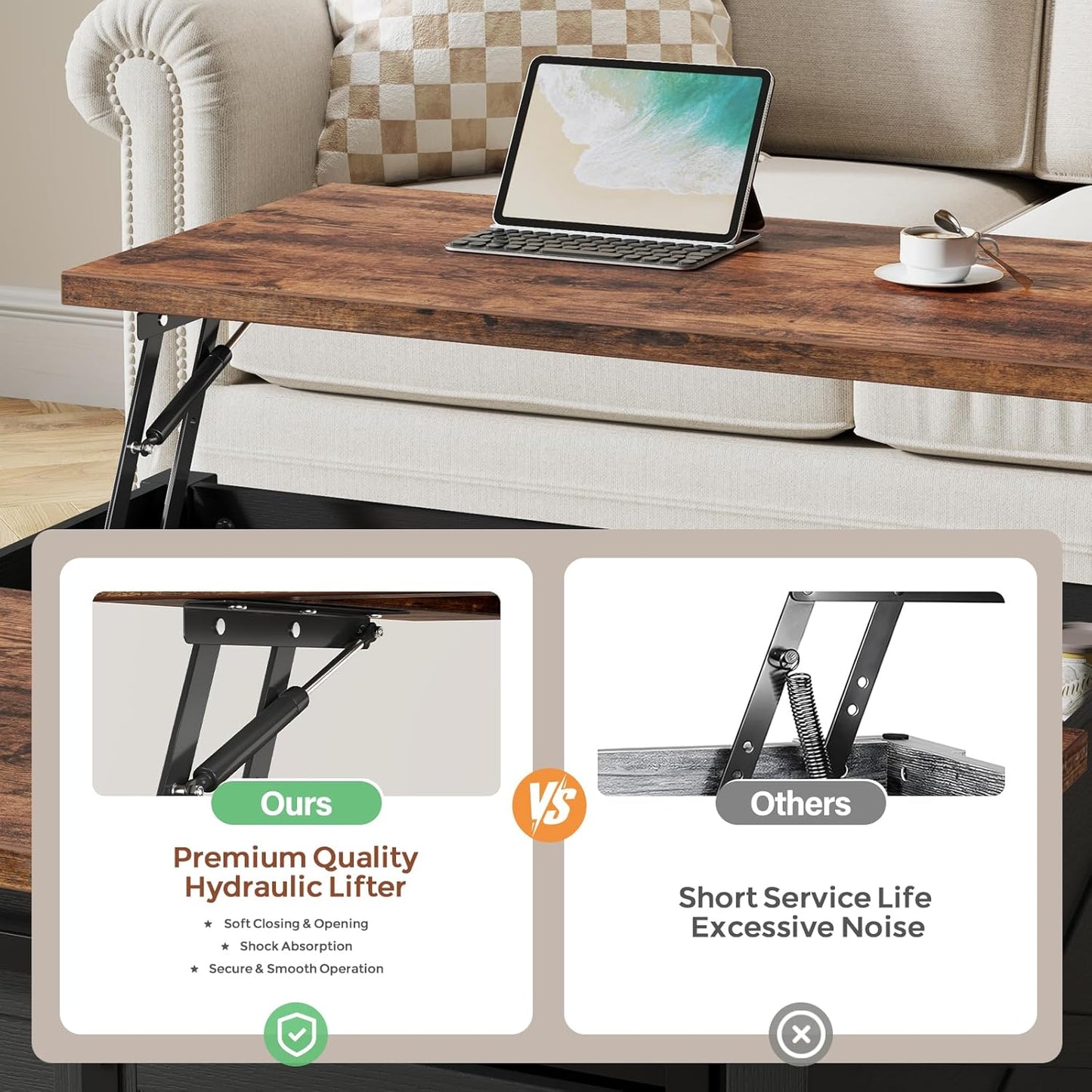 31.5" Lift Top Coffee Table with Storage, Farmhouse Coffee Tables for Living Room, Square Coffee