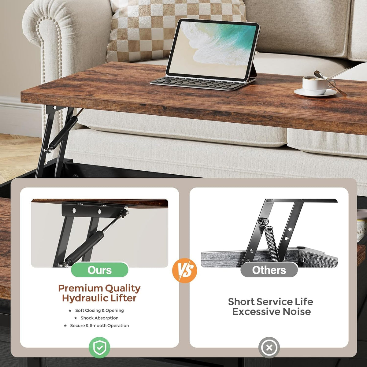 31.5" Lift Top Coffee Table with Storage, Farmhouse Coffee Tables for Living Room, Square Coffee