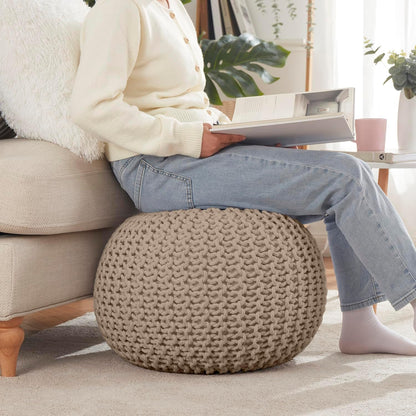 Ornavo Home Pouf Ottoman Foot Rest - 100% Cotton Pouffe - Hand Knitted Cable Braid Cord - Boho