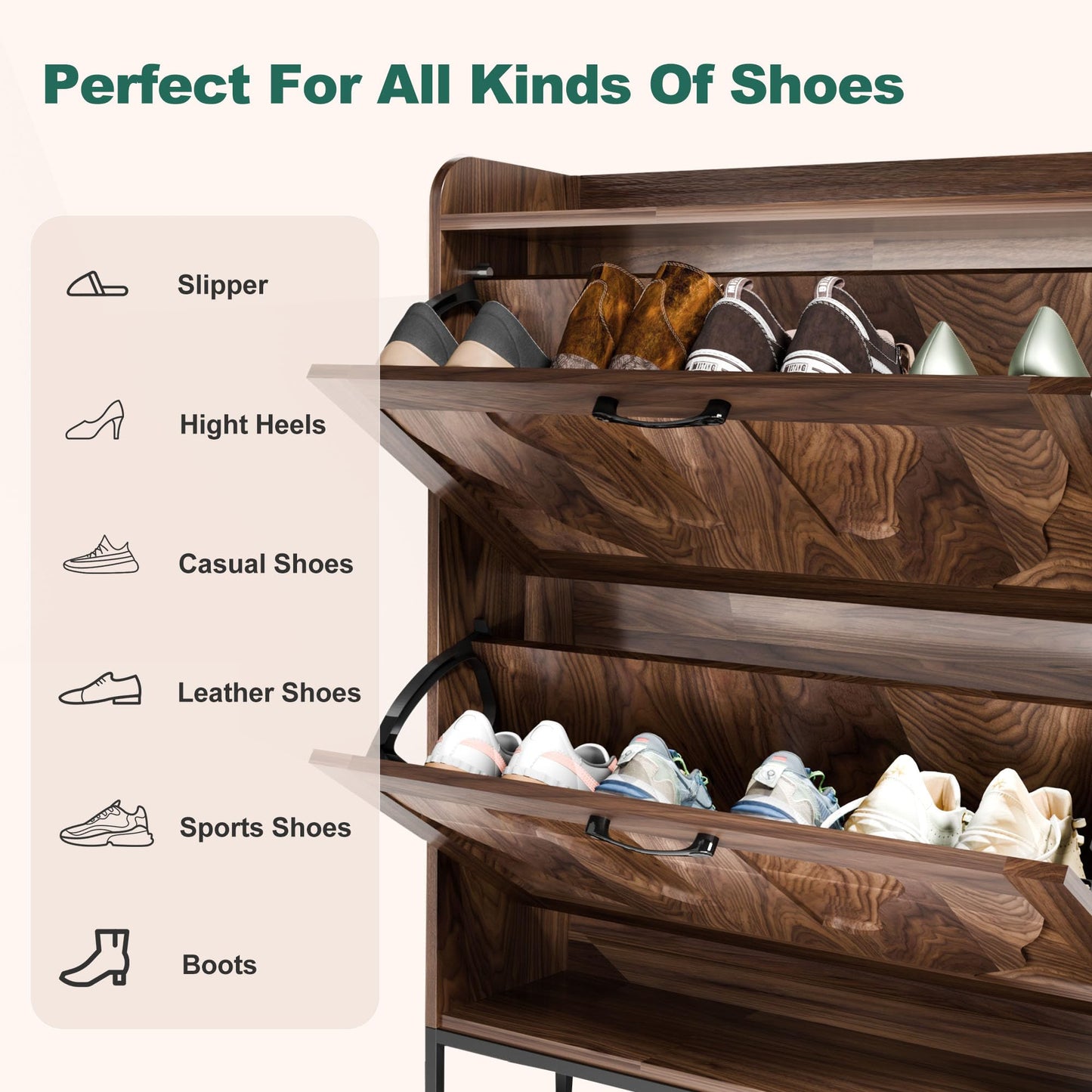 infurnic Shoe Storage Cabinet with 2 Flip Drawers, Narrow Shoe Cabinet for Entryway, Freestanding