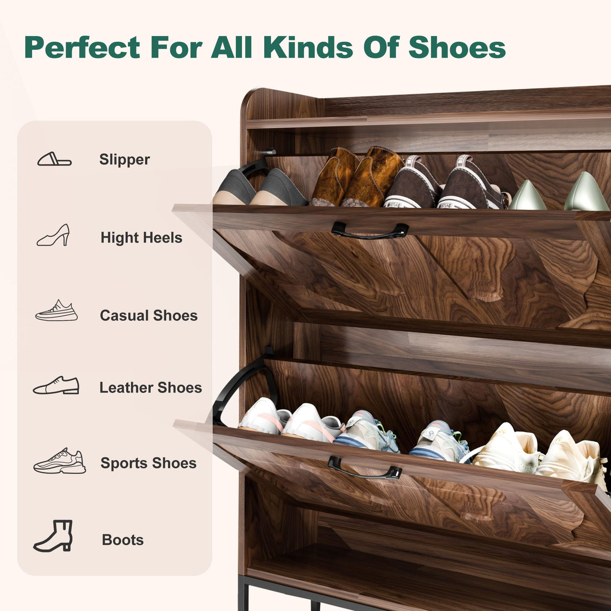 infurnic Shoe Storage Cabinet with 2 Flip Drawers, Narrow Shoe Cabinet for Entryway, Freestanding
