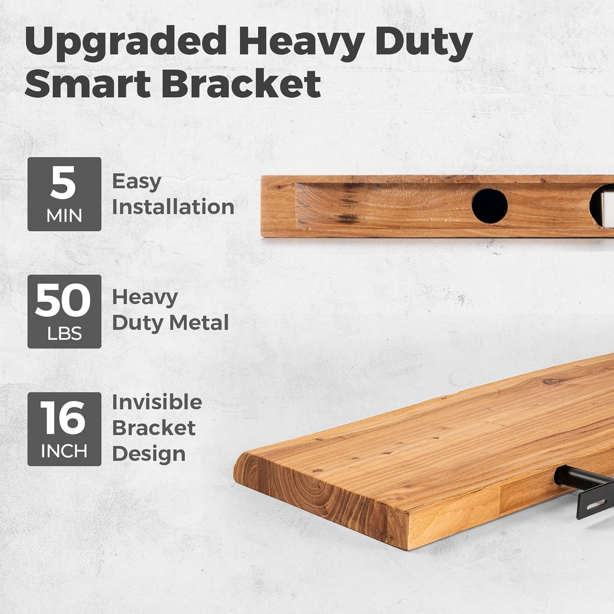 RICHFOCUS Live Edge Elm Floating Shelves - 36" W x 9.3" D Rustic Solid Wood Wall Shelves with