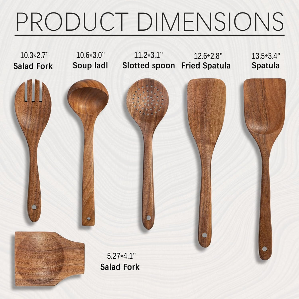 Wooden Spoons for Cooking, Nonstick Cooking Utensil Set with 5 Piece Acacia Wooden Spatulas and