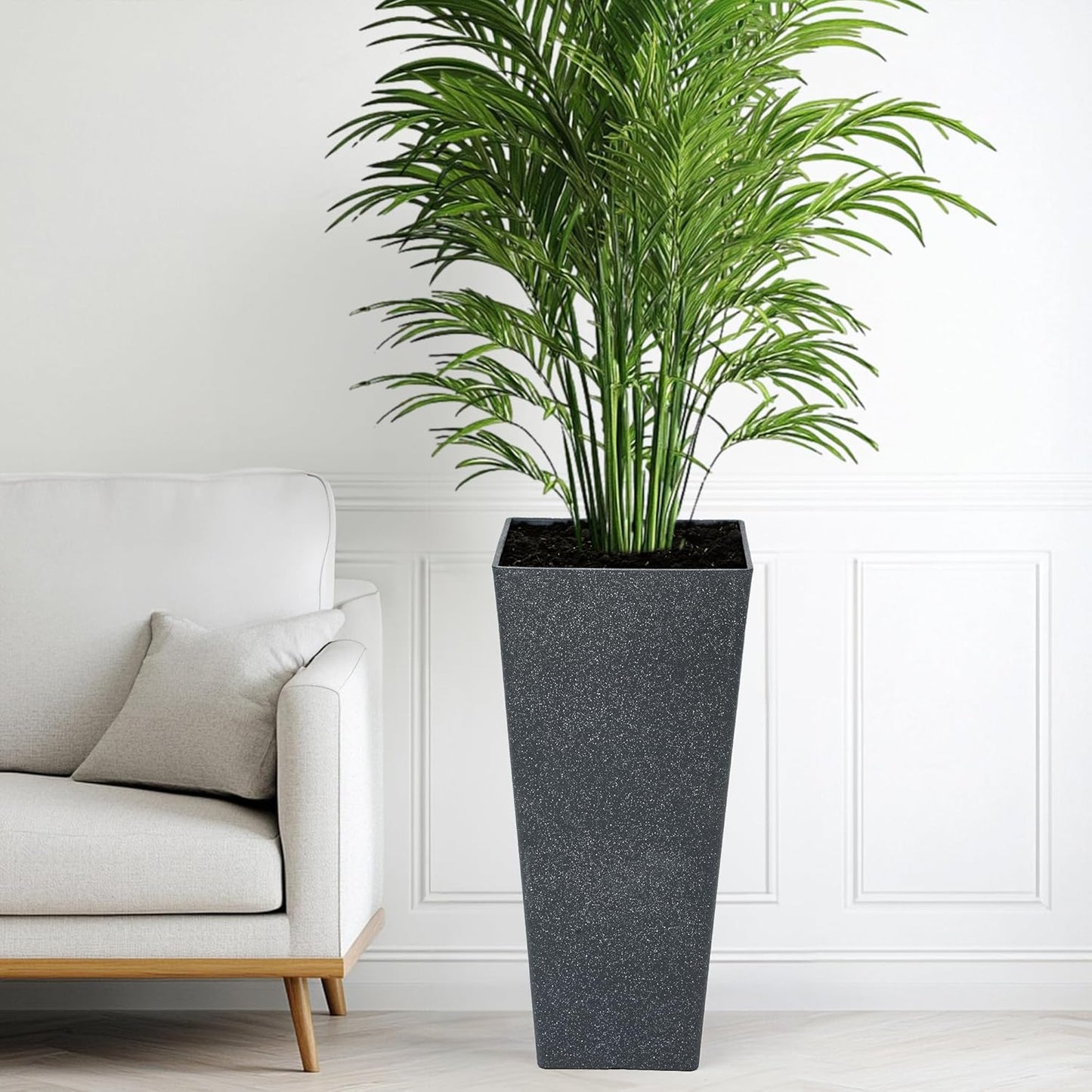 28" Large Tall Planters for Outdoor Plants, Set of 2 V-Shaped Planter Box with Black Terrazzo Look