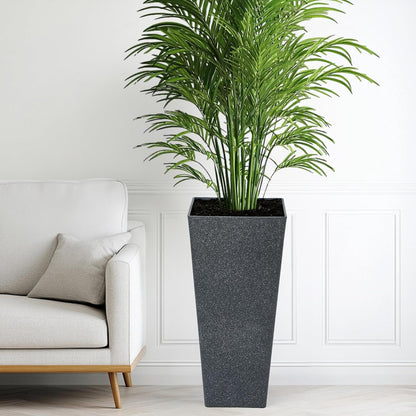 28" Large Tall Planters for Outdoor Plants, Set of 2 V-Shaped Planter Box with Black Terrazzo Look