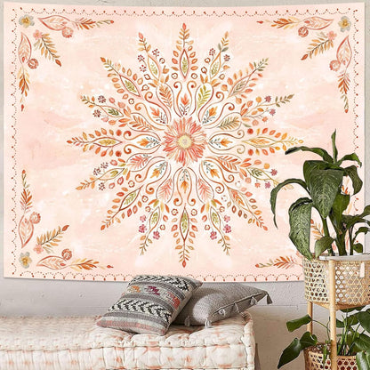 Lunerfex Floral Mandala Tapestry Boho Tapestry for Bedroom Orange Tapestries Wall Hanging Living