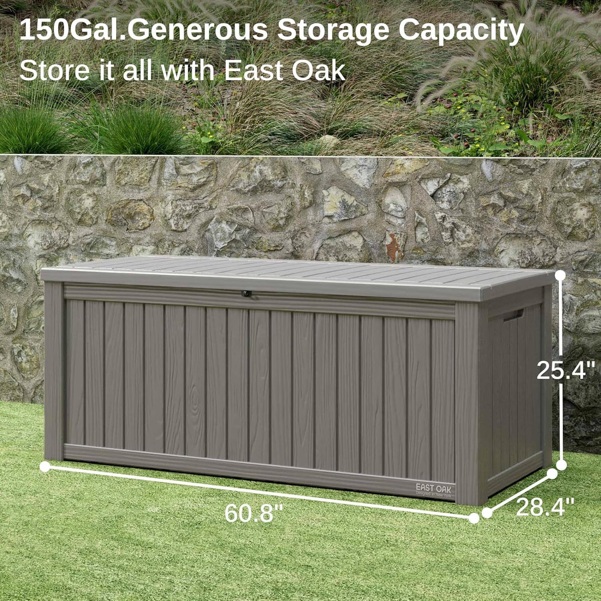 EAST OAK Outdoor Storage Box, 150 Gallon Deck Box, Large Resin Storage Bin for Patio Cushions