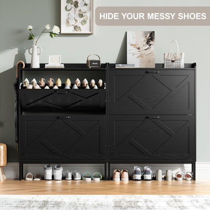 Nicetree Shoe Storage Cabinet with 2 Flip Drawers, Freestanding Shoe Organizer, Shoe Cabinet with