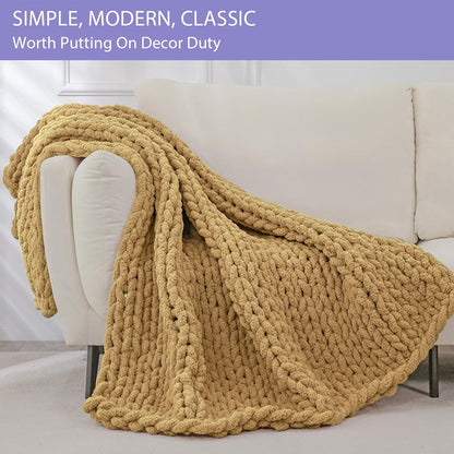 Bigacogo Chunky Knit Throw Blanket for Couch, 40x80 inches, 100% Hand Knitted with Thick Jumbo