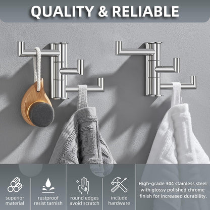 Angle Simple Swivel Towel Hooks for Bathroom, SUS 304 Stainless Steel Foldable 3 Arms Hand Towel