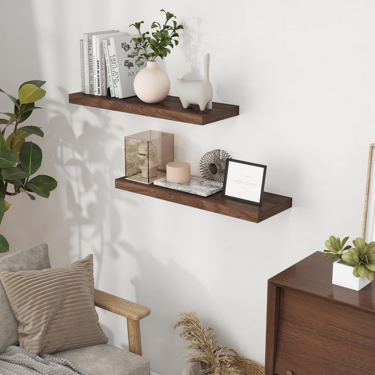 Rustic Wood Floating Shelves 32 Inch Long, 9 Inch Deep Wall Shelves for Home Decor, 32 x 9 Floating