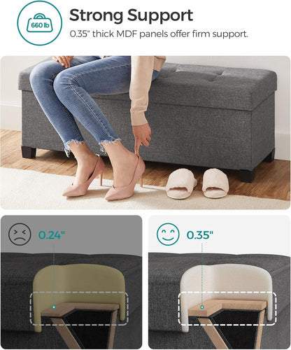 SONGMICS Storage Ottoman Bench, Foldable Foot Rest with Legs, 15 x 43 x 15.7 Inches, End of Bed