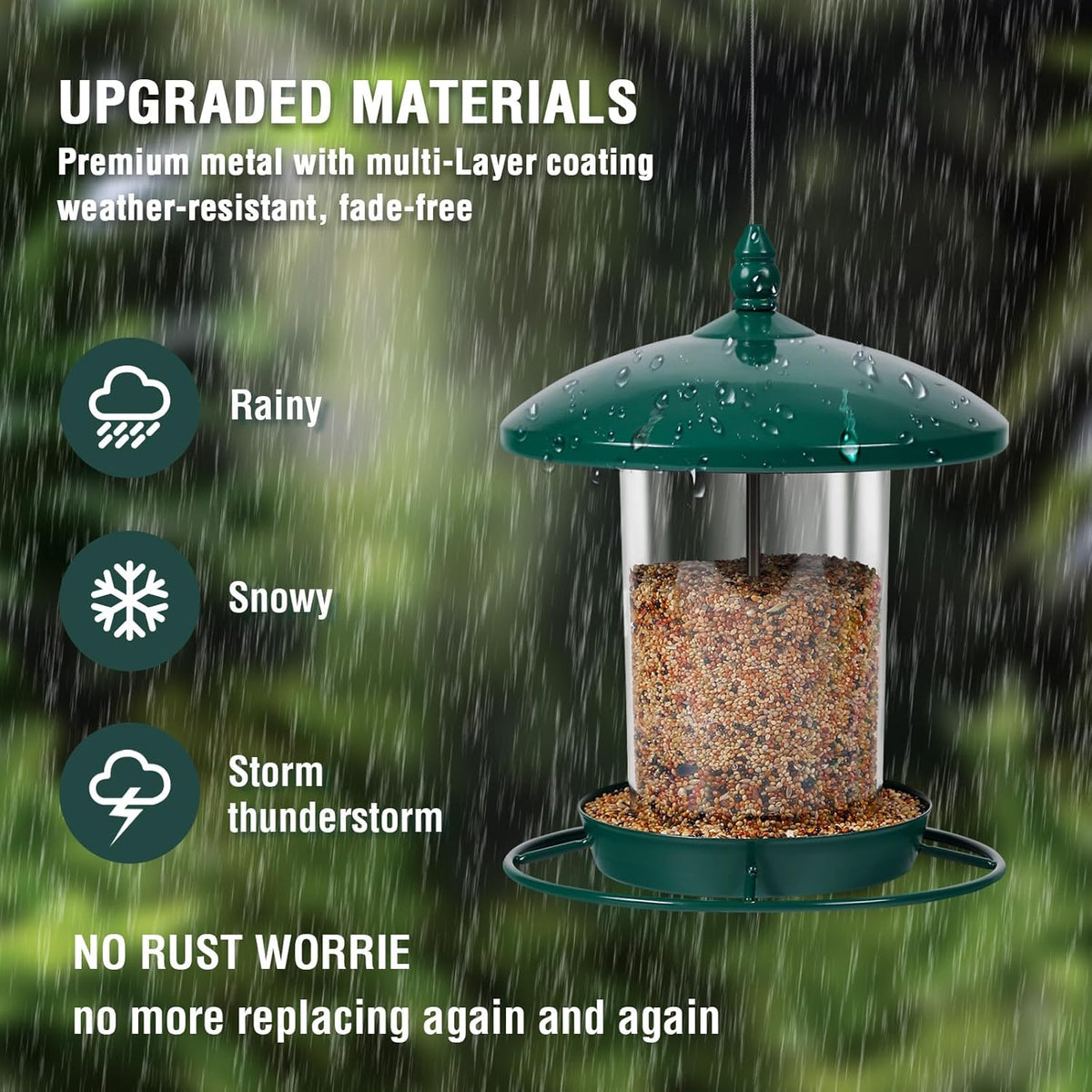 Metal Bird Feeder for Outdoors Hanging,3.0LB Seed Feeder,Easy to Fill & Clean,360° Feeding,Chew