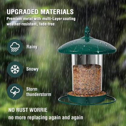 Metal Bird Feeder for Outdoors Hanging,3.0LB Seed Feeder,Easy to Fill & Clean,360° Feeding,Chew