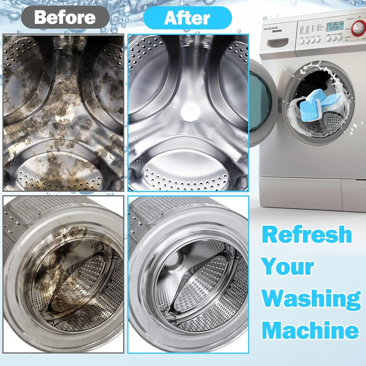 150 Pcs Washing Machine Cleaner Washing Machine Tablets Deep Cleaner Tablets for Front Loader and