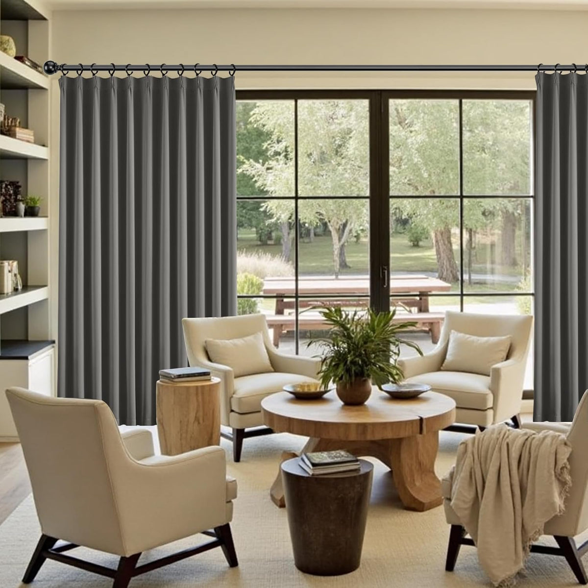 KangBang Grey Pinch Pleated Blackout Curtains 108 Inches Long for Hall Windows, Sound Dampening