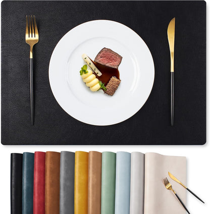 MOSAYT Vinyl Placemats Set of 6-12 X 17 Inch - Faux Leather 100% Waterproof Oil-Proof Wipeable PU