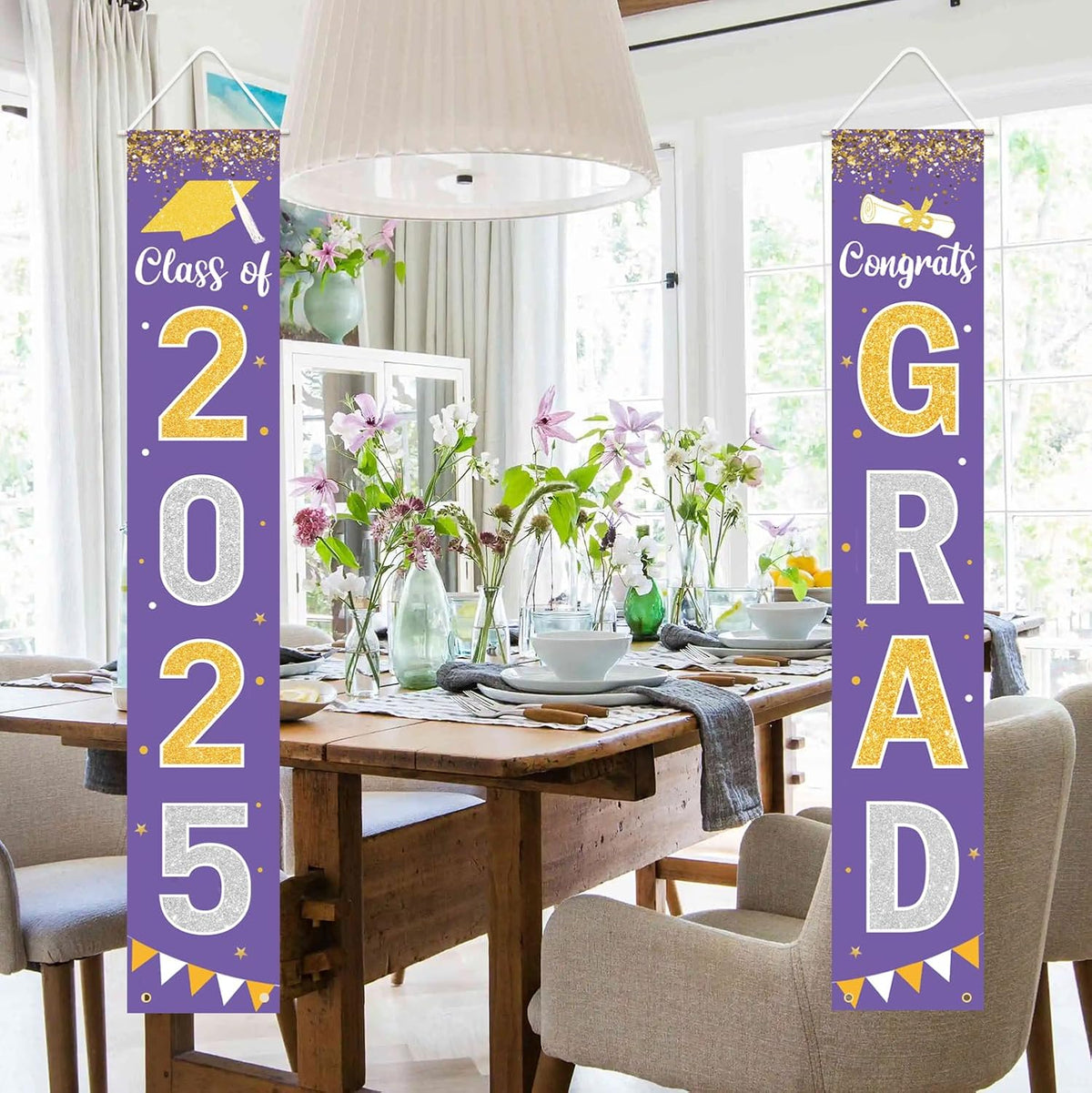 Graduation Decorations 2025 GRAD Banner Purple Porch Door Sign Welcome Banner For Indoor Outdoor