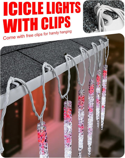 Minetom Icicle Lights Outdoor with Clips, 20ft 100 LED 20 Tubes Twinkling Crystal Icicle String