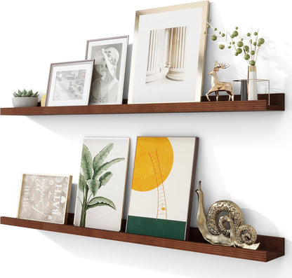 Solid Ash Wood Floating Shelves, Wood Picture Ledge Shelf Set of 2, 48 Inch Long Large Photo Ledge