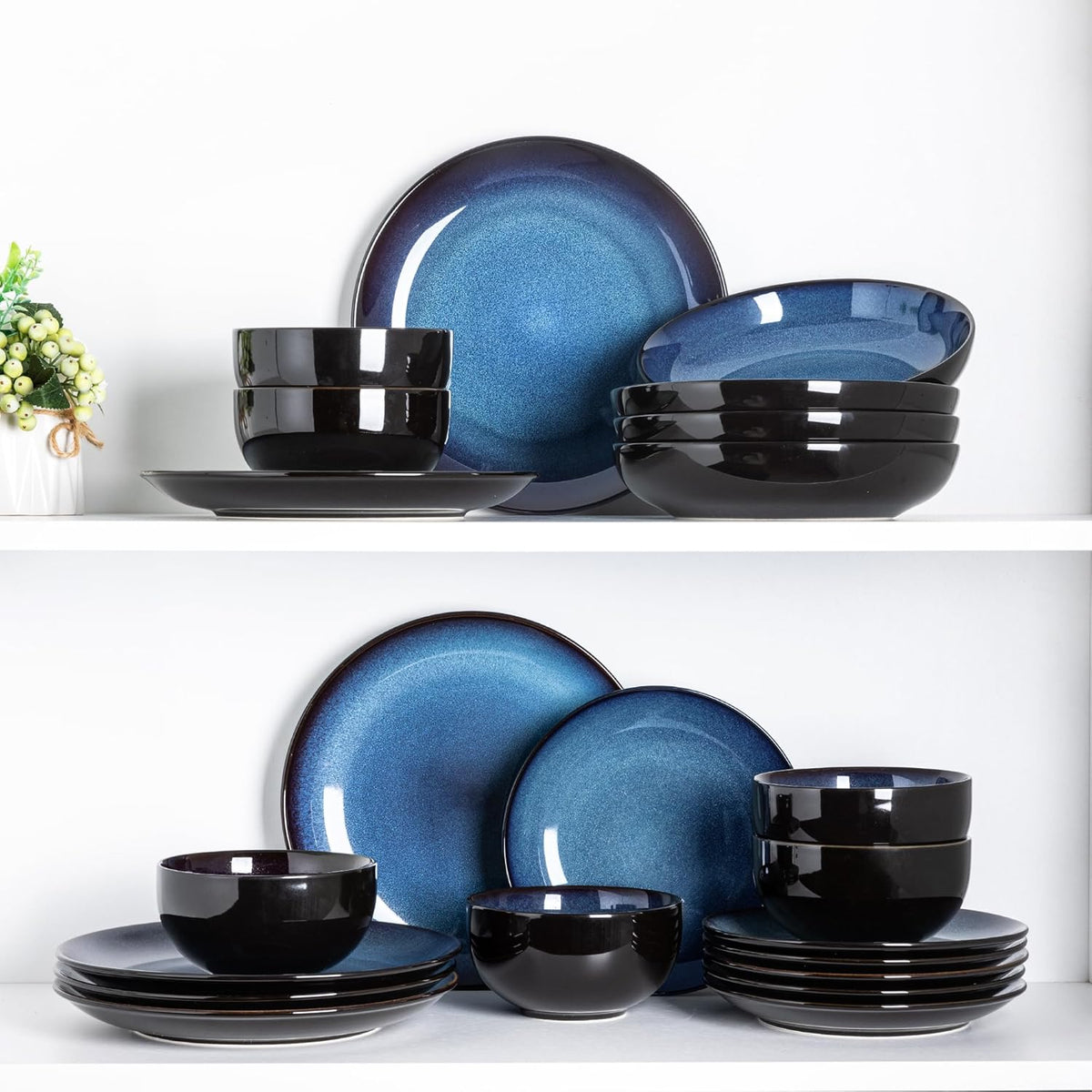 LeRatio Ceramic Dinnerware Sets for 6,Plates and Bowls Sets,Handmade Reactive Glaze Dishes Set,Chip