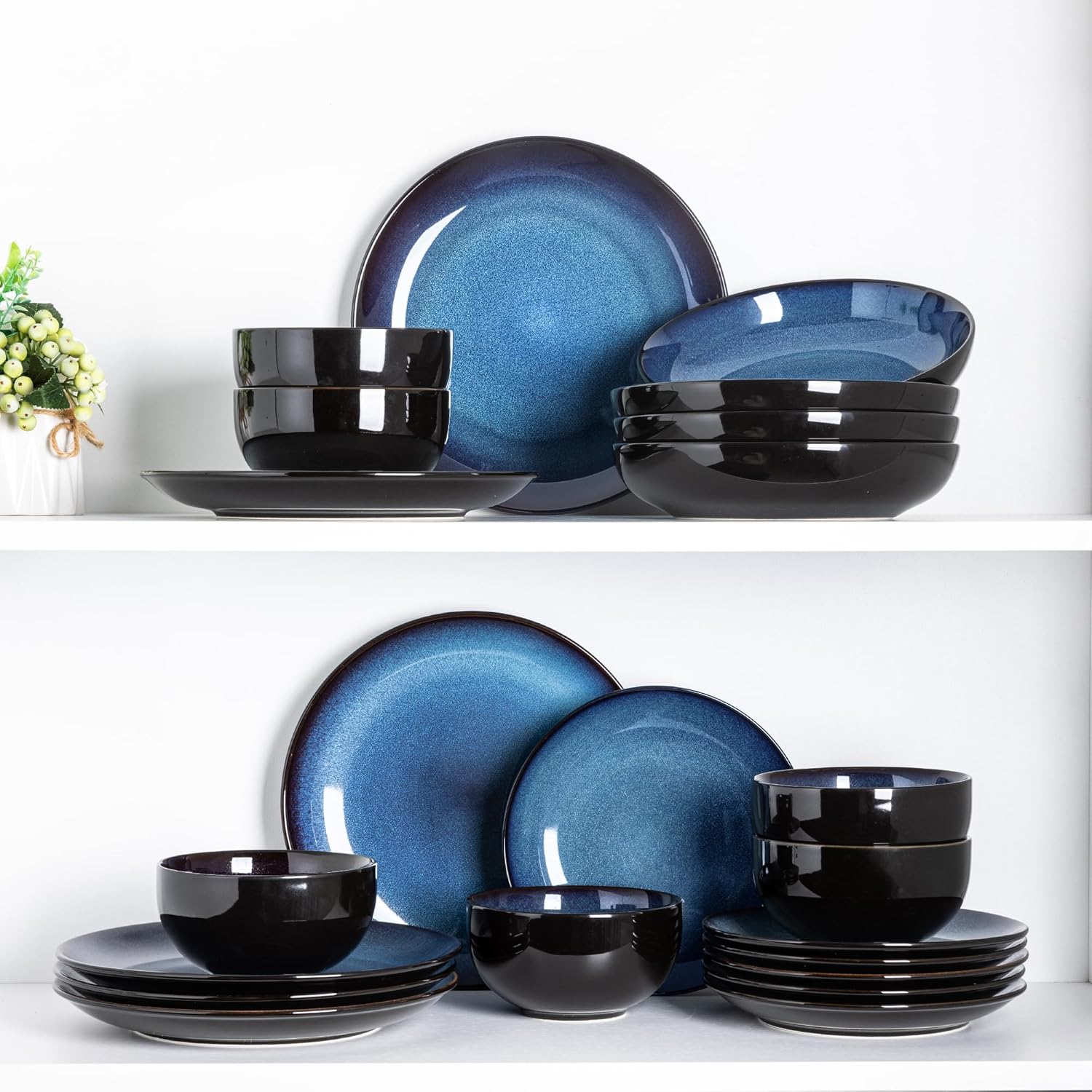 LERATIO Ceramic Dinnerware Sets for 8,Stoneware Plates and Bowls Sets,Handmade Reactive Glaze