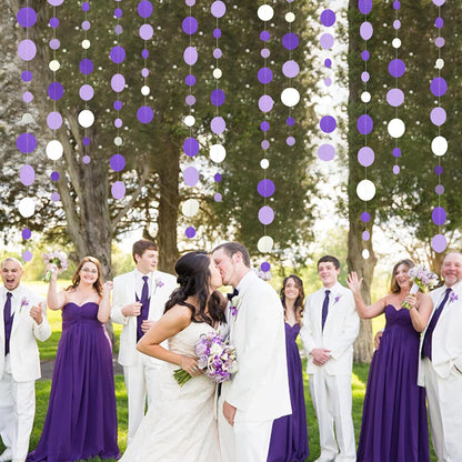46 Ft Purple and White Circle Dots Garland Lavender Hanging Paper Polka Dot Streamer for Birthday