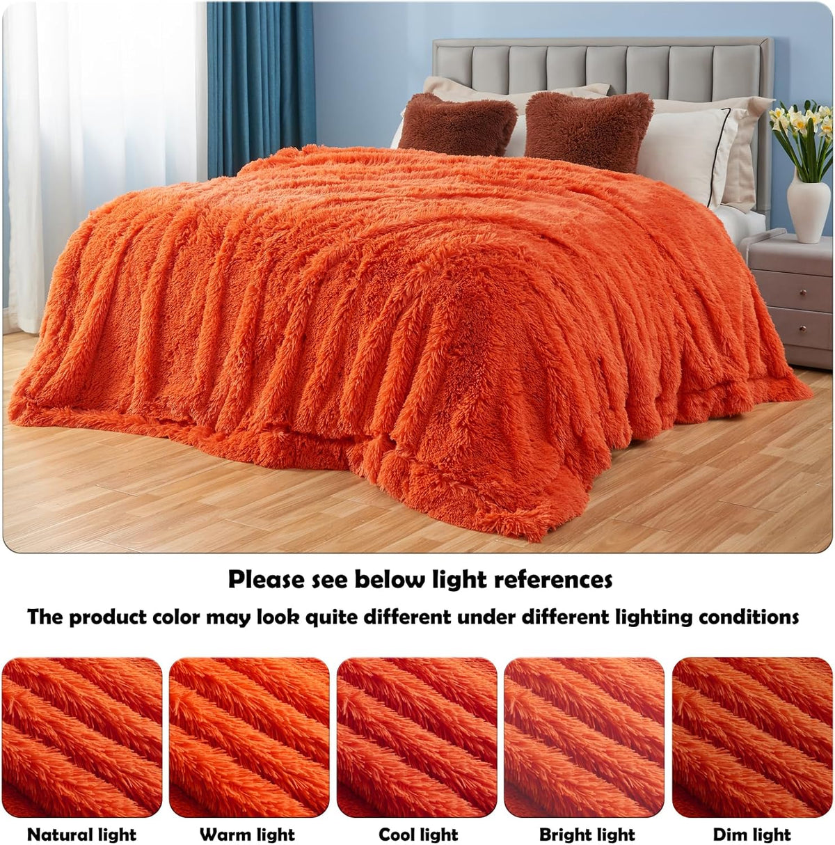GONAAP Fuzzy Faux Fur Throw Blanket Queen Size Orange Super Soft Cozy Plush Fuzzy Shaggy Blanket