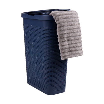Mind Reader Slim Laundry Hamper with Lid, 40L Clothes Basket, Narrow Tapered Design with Ventilated