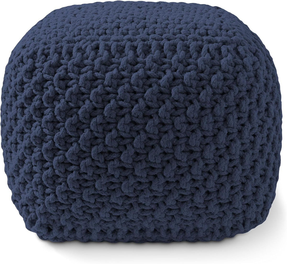 Casafield Square Pouf Ottoman, Navy Blue 18.5" W x 18.5" D x 14.5" H Cotton Knit Foot Stool - Boho