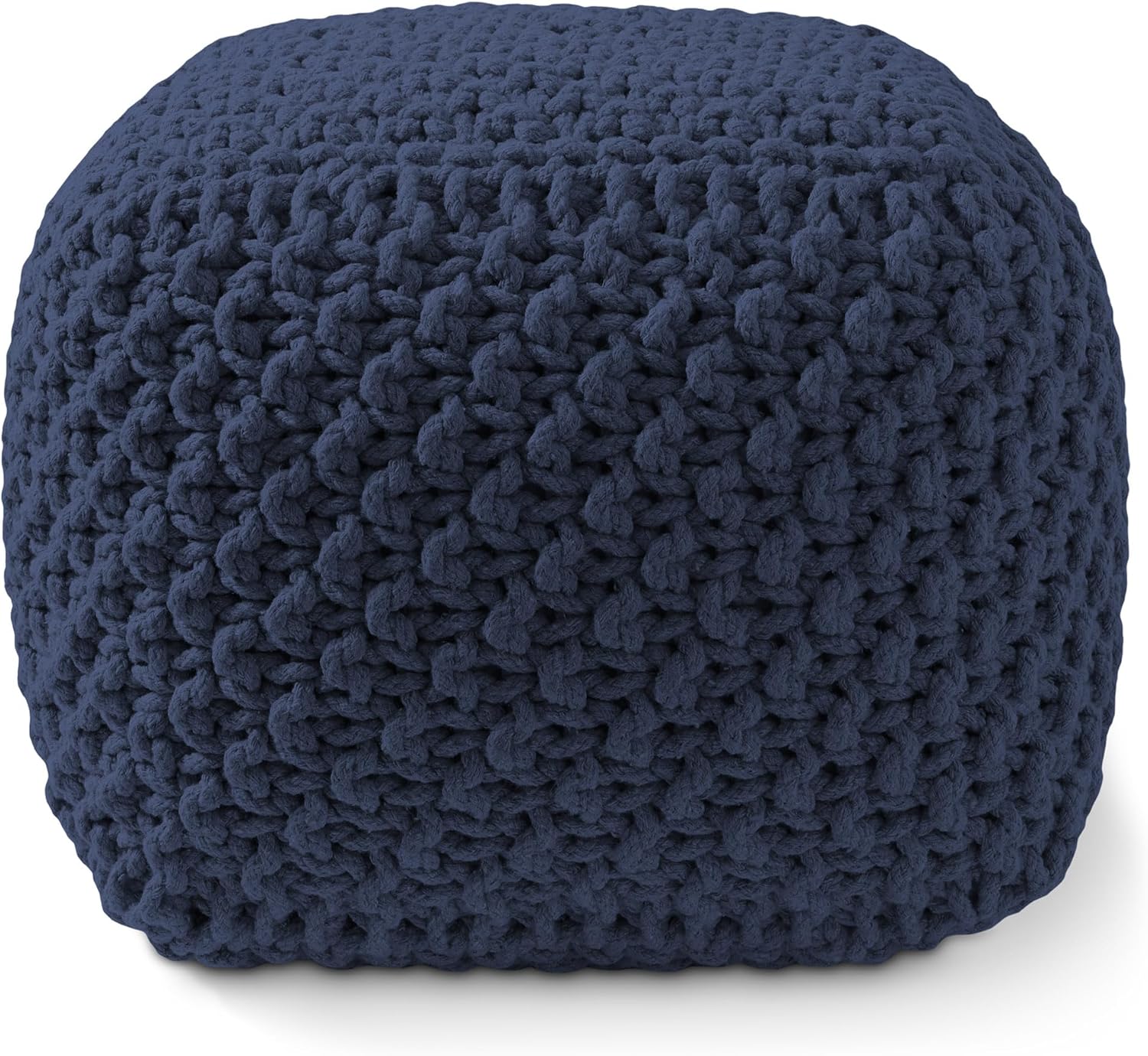Casafield Square Pouf Ottoman, Navy Blue 18.5" W x 18.5" D x 14.5" H Cotton Knit Foot Stool - Boho