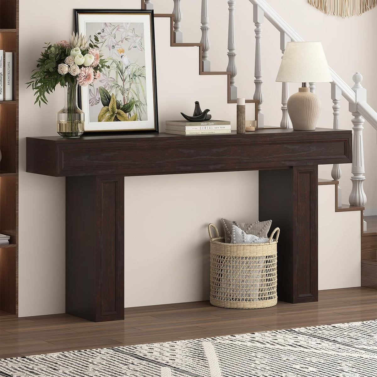 Rresyet 63 Inch Long Console Table, Sofa Table Behind Sofa, Wooden Entryway Table, Farmhouse