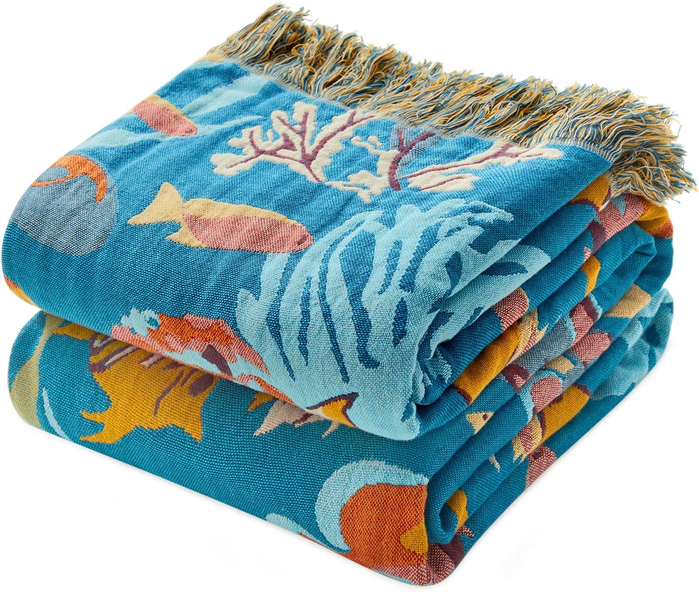 MSGKV Throw Blanket for Couch Bed Cotton Muslin Breathable Cute Ocean Animals Twin Size Blanket