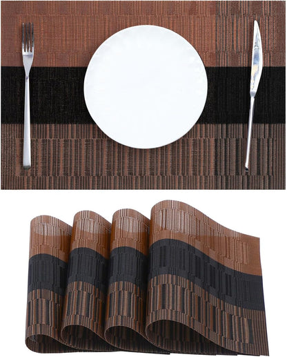 Leetaltree Brown with Black Striped Placemats Set of 4 - Heat Resistant Non-Slip Place mats for