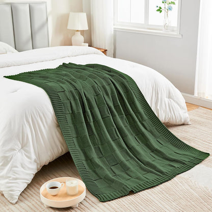 CozeCube Knit Throw Blanket,Christmas Green Checkered Bedroom Blanket for Couch,Soft Cozy Warm